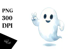 Funny Ghost Watercolor on White Background PNG Product Image 1