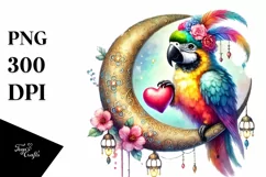 Adorned Parrot on Half Moon PNG Product Image 1