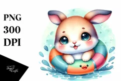 Smiling Snowshoe Hare with Swimming Ring Clipart Product Image 1