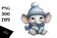 Cute Winter Baby Elephant PNG Product Image 1