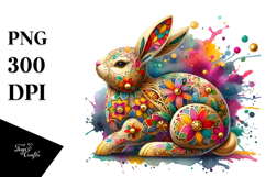 Colorful Bunny made of Wood with Golden Insertions, PNG Product Image 1