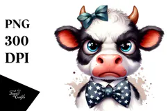 Watercolor Funny Cow Bow and Tie PNG Product Image 1