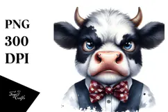 Watercolor Funny Cow Bow and Tie PNG Product Image 1