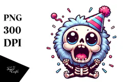 Cute Cartoon Skeleton with Party Hat PNG Product Image 1