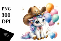 Cute Unicorn Cowboy Hat Watercolor Clipart Title Product Image 3