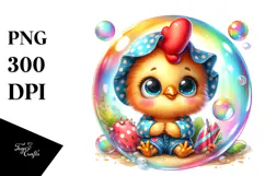 cute Baby Rooster in a Soap Bubble PNG Product Image 1