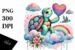 Colorful Pastel Turtle on Cloud PNG Product Image 1