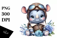 Smiling Baby Rhino in Aviator Suit | Clipart Product Image 3