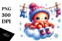 Winter Octopus with Snowflakes PNG Product Image 1