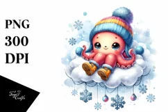 Winter Octopus with Snowflakes PNG Product Image 1