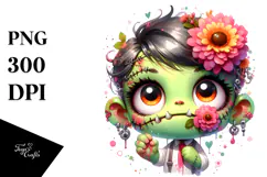 Frankenstein Kid with Flower in Mouth PNG Product Image 1