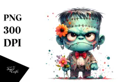 Frankenstein Kid with Flower in Mouth PNG Product Image 1