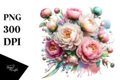 Peonies Watercolor Splash PNG Product Image 1