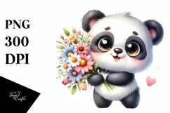 Excited Baby Panda with Flower Bouquet Clipart Product Image 3