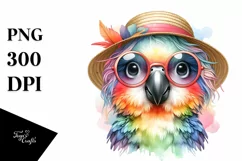 Colorful Layered Watercolor Cute Parrot with Sunglasses Product Image 1