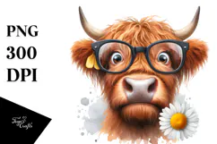 Funny Highland Cow Portrait with Daisy Product Image 1