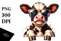 Baby Cow Funny Sunglasses, Watercolor PNG Product Image 1