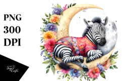 Vibrant Baby Zebra Sleeping on the Moon PNG Product Image 1