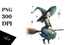 Retro Excited Witch, Halloween PNG Product Image 1