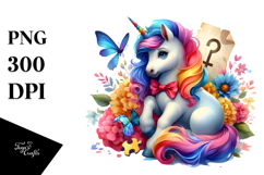 Colorful Baby Unicorn with Clue, PNG Product Image 1