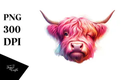 Pink Highland Cow with Winking Heart PNG Product Image 1