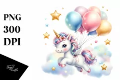 Cute Baby Unicorn Balloons Star Clipart Product Image 1