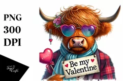 Highland Calf with Heart Shaped Sunglasses PNG Product Image 1