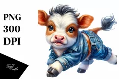 Happy Baby Cow Running PNG Product Image 3