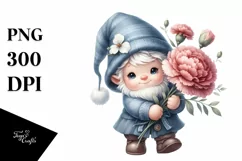 Cute Baby Gnome with Carnation, Transparent PNG Product Image 1