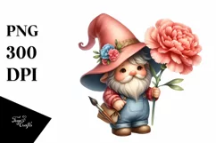 Cute Baby Gnome with Carnation, Transparent PNG Product Image 1
