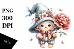 Cute Baby Gnome with Carnation, Transparent PNG Product Image 1