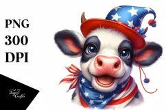 Cow Portrait with Party Hat in USA Flag Colors | Clipart Product Image 3