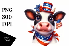 Watercolor Cow Portrait with Party Hat & Enthusiasm | Product Image 3