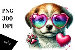Detailed Colorful Puppy with Heart Sunglasses, PNG Product Image 1