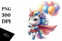 Cute Baby Unicorn Posing with Balloons | Clipart Product Image 3
