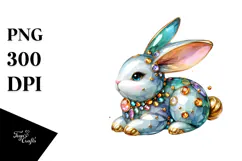 Colorful Pastel Bunny on Splashy Background PNG Product Image 1