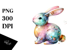 Colorful Bunny in , Watercolor PNG Product Image 1
