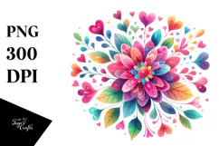 Simple Flower with Hearts, PNG Product Image 1