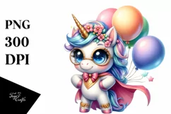 Cute Baby Unicorn Posing with Balloons | Clipart Product Image 1