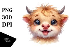 Expressive Highland Cow,Watercolor PNG Product Image 3