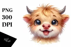 Expressive Highland Cow,Watercolor PNG Product Image 3