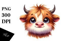 Expressive Highland Cow,Watercolor PNG Product Image 3