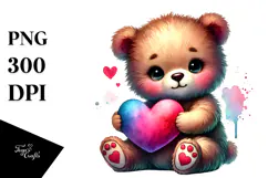 Baby Bear Heart Watercolor PNG Product Image 1
