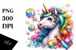 Colorful Baby Unicorn Blowing Bubbles, PNG Product Image 3