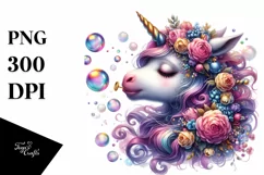 Colorful Baby Unicorn Blowing Bubbles, PNG Product Image 3