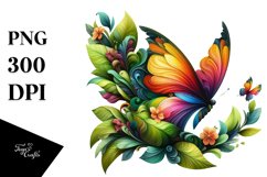 Butterfly with 3D Looking Flowers PNG Product Image 1