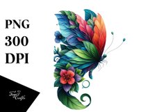 Butterfly with 3D Looking Flowers PNG Product Image 3