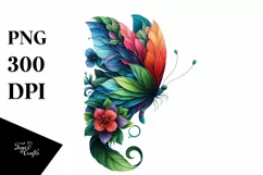 Butterfly with 3D Looking Flowers PNG Product Image 3