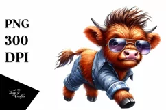 Cute Baby Highlandcow Running PNG Product Image 1
