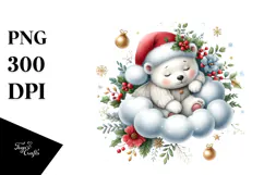 Cute Baby Polar Bear Christmas Cloud PNG Product Image 1